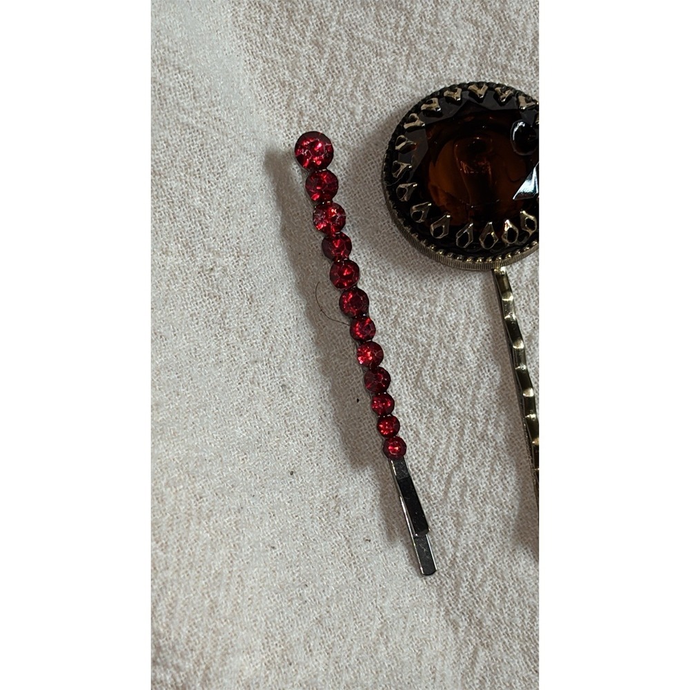 Vintage Rhinestone & Other Hair Bobby Pins Silver Tone Set Of 4 - Picture 2 of 6
